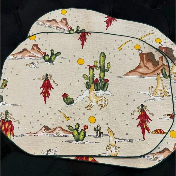 Vintage Other - VTG Southwestern Christmas Coyote Placemats Set of 3 Native American Cactus 90s